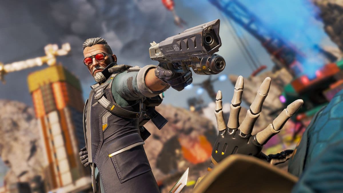 ballistic pointing smart pistol at ash in apex legends