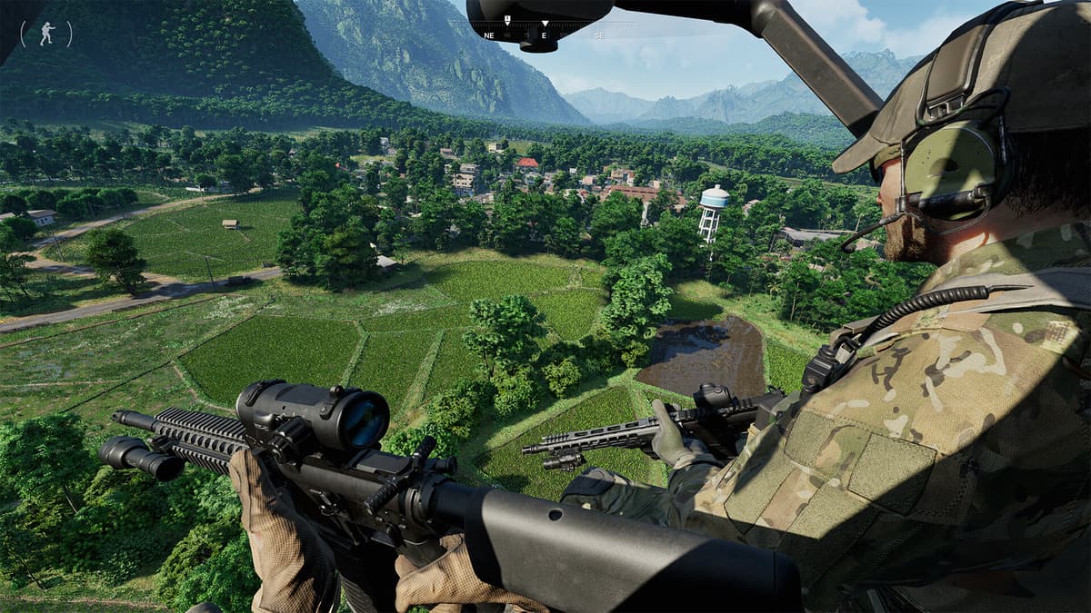 Operator in a heli in Gray zone Warfare