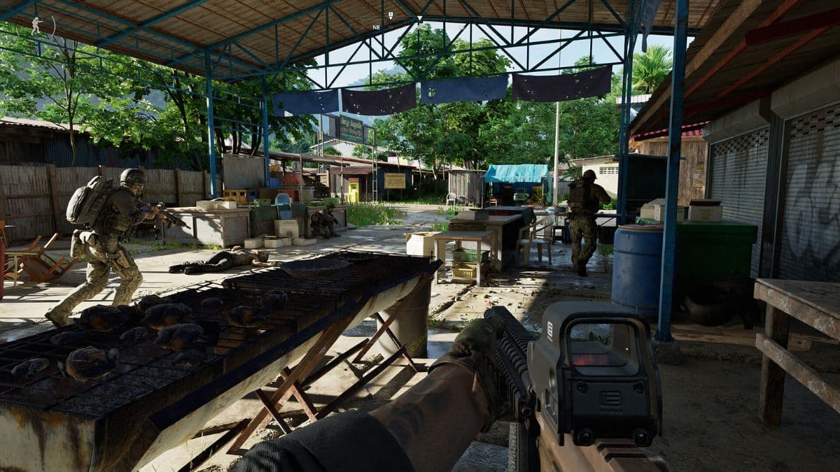 gray zone warfare player walking through abandoned village