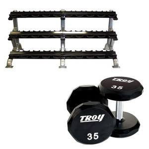 Troy (5-75 lb) 12-Sided Urethane Dumbbells w/ Rack