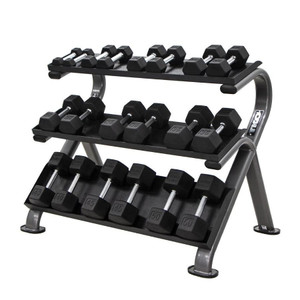 TKO (5-50 lb) Rubber Hex Dumbbells & Rack