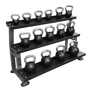 TAG Fitness (5-80 lb) Rubber Kettlebell Set & Rack