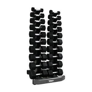 TKO (5-50 lb) Hex Rubber-Coated Dumbbell Set & Rack