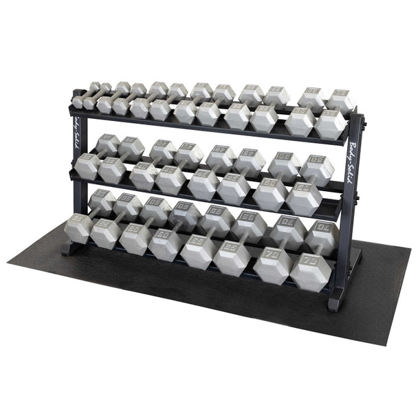 Body-Solid (5-70 lb) Cast Iron Hex Dumbbells w/ Rack