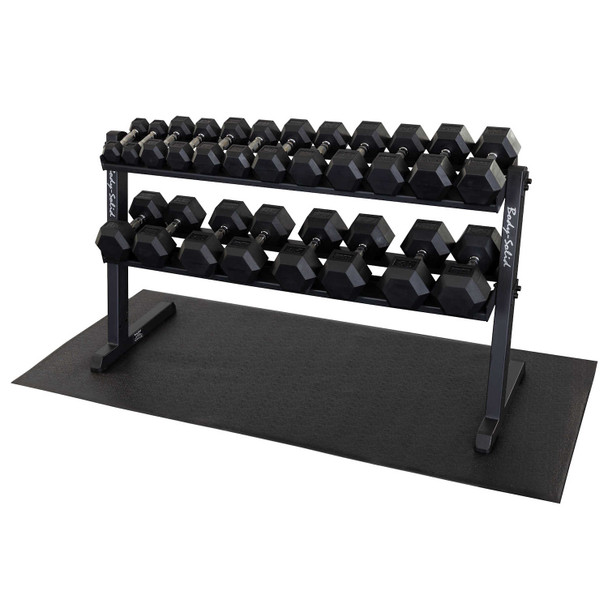 Body-Solid (5-50 lb) Rubber Hex Dumbbells w/ Rack