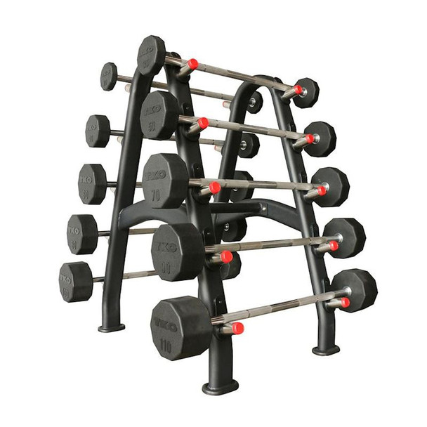 TKO (20-110 lb) 10-Sided Fixed Rubber Barbells & Rack