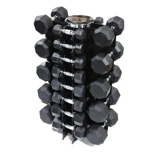 Troy VTX (3-50 lb) 8-Sided Rubber Dumbbells w/ Rack