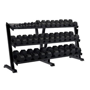 York Barbell Rubber Hex Dumbbell Set w/ Rack