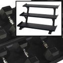 Inflight Fitness (5-75 lb) Rubber Hex Dumbbells & Rack