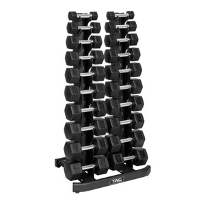 TAG Fitness (5-50 lb) Hex Rubber Dumbbells & Rack