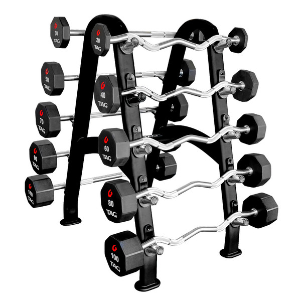 TAG Fitness (8-Sided) Fixed Urethane Barbell Set & Rack