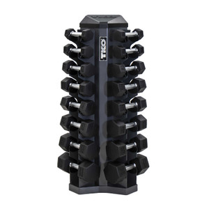 TKO (3-25 lb) Rubber-Coated Hex Dumbbells & Rack