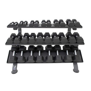 TKO (5-75 lb) Rubber-Coated Hex Dumbbells w/ Rack