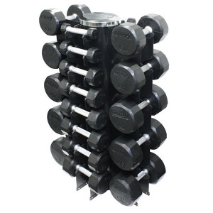 Troy (3-50 lb) 12-Sided Rubber Dumbbell Set & Rack